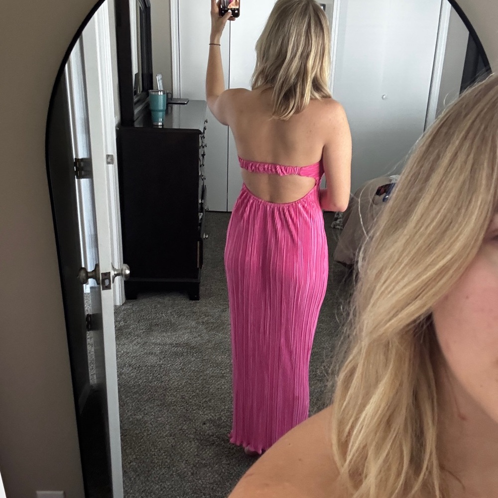 Hello Molly Hot Pink Strapless Open-Back Maxi Dress